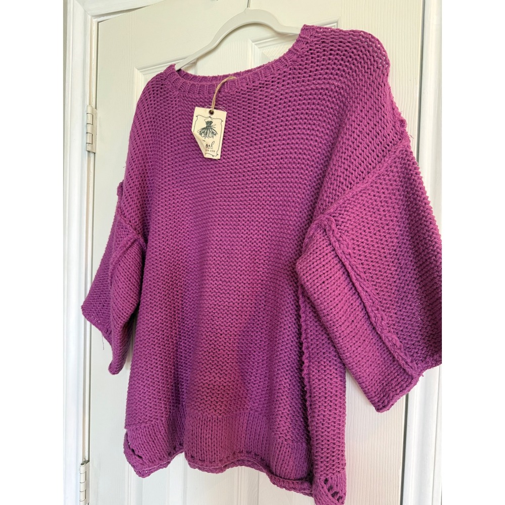 Easel Los Angeles Magenta Purple Chunky Knit Oversized Sweater S/M NWT